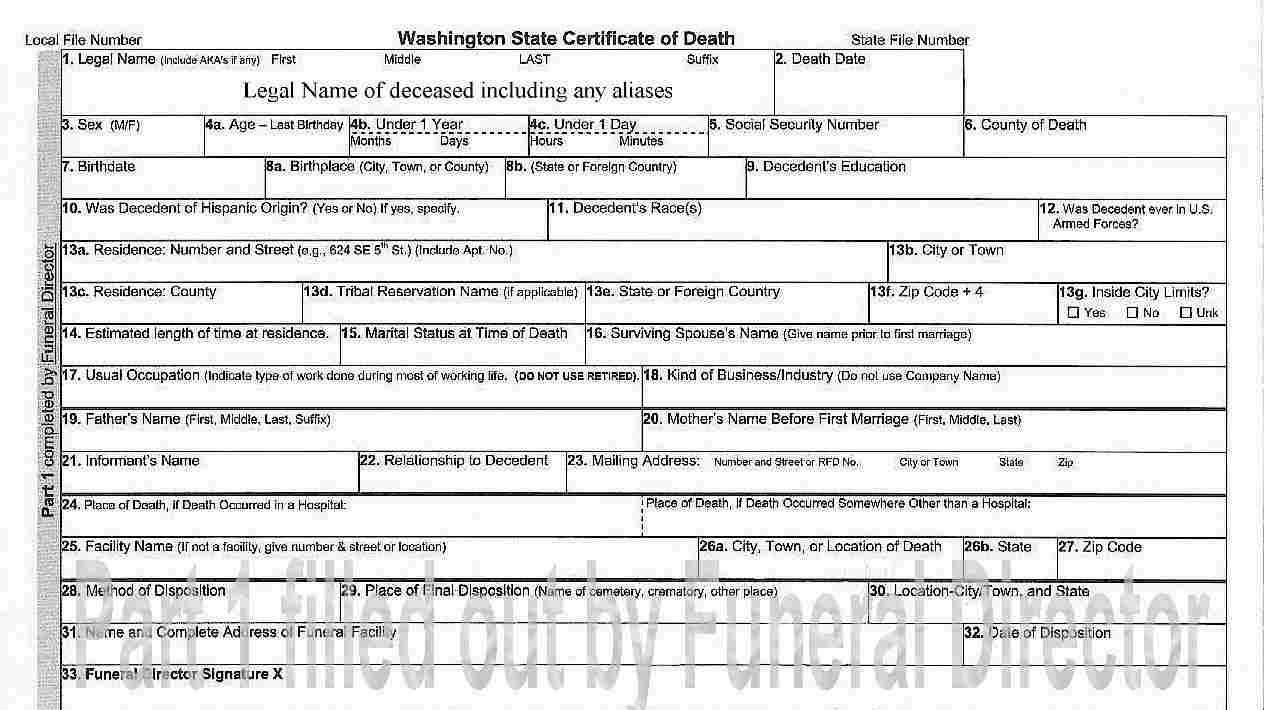 Washington Death Certificate Top
